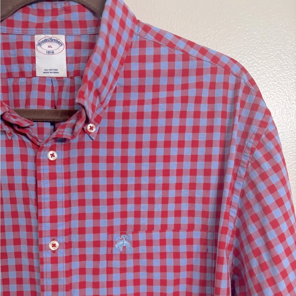 Brooks Brothers Mens Shirt Button Up Long Sleeve XL Blue Red Check - Picture 5 of 6